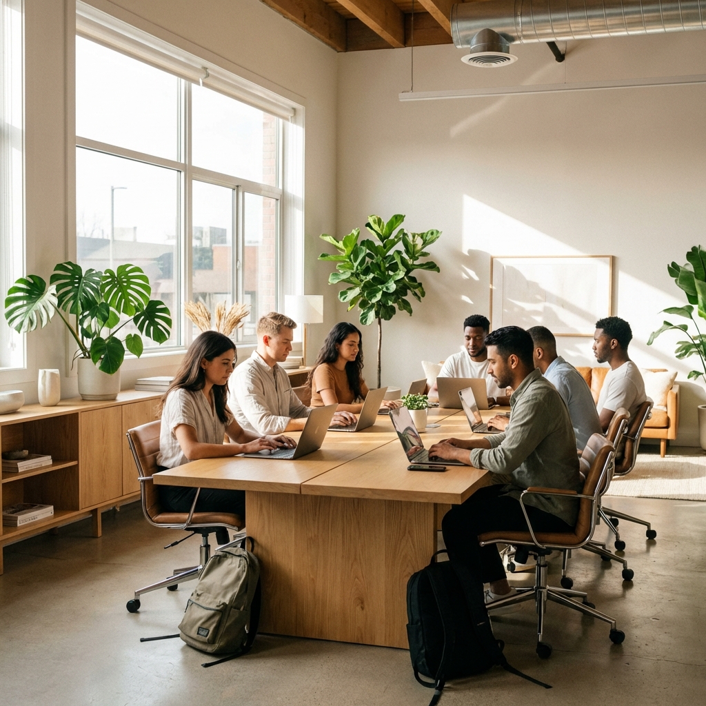 Equipo de SoroSolutions trabajando en oficina moderna